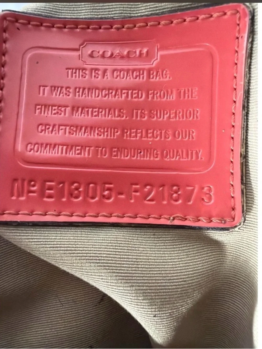 Coach Khaki Signature Shoulder Bag with Coral Trim